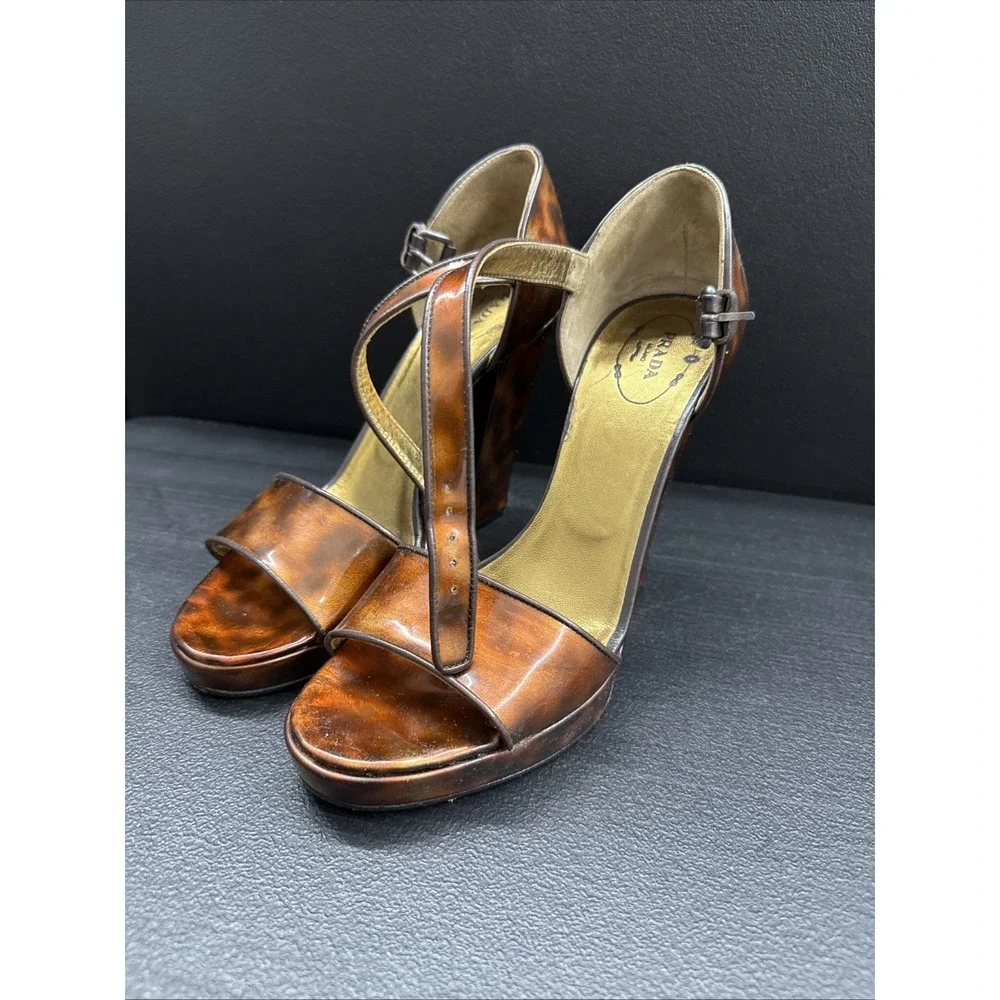 PRADA Metallic Brown / Copper Patent Leather Heels Shoes Size 40